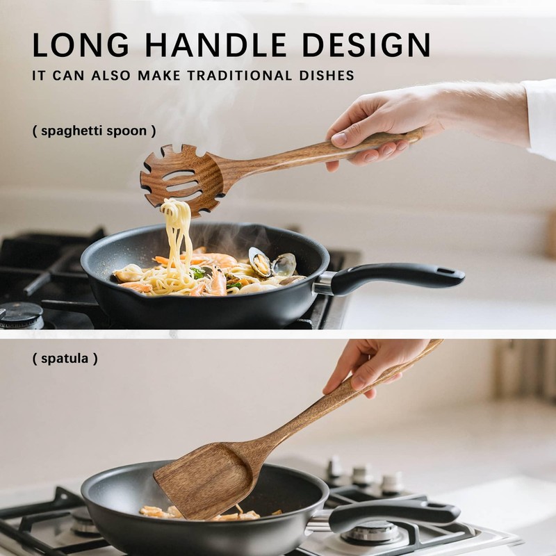 Hefild Wooden Spoons for Cooking, Nonstick Cooking Utensil Set with