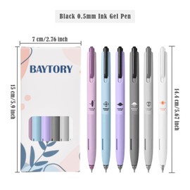 BAYTORY 6 Pcs Retractable Gel Pens, 0.5mm Black Ink Pen Fine Point Smooth Writing Pens, Aesthetic Fast Dry Pens bulk for Writing Drawing Journaling Note Taking (Pastel Color)