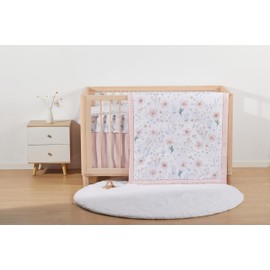 The Hōmistry 3-Piece Baby Crib Sheets Bedding Set for Girls – Reversible Quilt, Fitted Sheet, Crib Skirt – Soft, Breathable & Durable Microfiber – Floral Bed Sheets