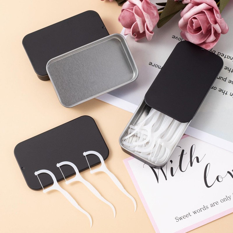 OIIKI 4 PCS Dental Floss Portable Case, Metal Sliding Dental