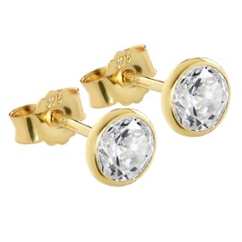 NKlaus Paar 5,3mm Kelch Ohrstecker Gelbgold 375 Gold Ohrringe 9 Karat Kristall Zirkonia weiß 2607