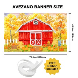 Avezano Fall Red Farm Backdrop Watercolor Autumn Pumpkin Patch Banner Fall Thanksgiving Day Baby Shower Birthday Party Decoration Banner 70.8 x 43.3 Inch