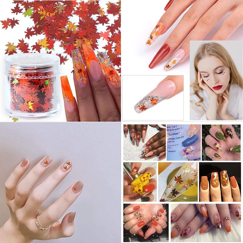 Holographic Glitters Fall Maple Leaf Shaped Nail Art Sequins Flakes