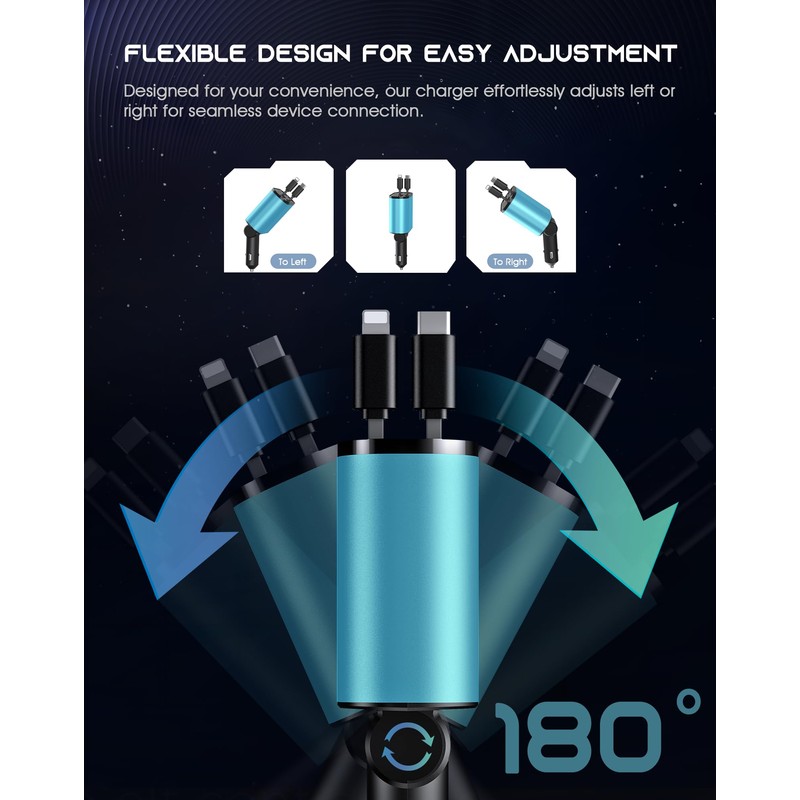 Mencapai Retractable Car Charger(Lake Blue)