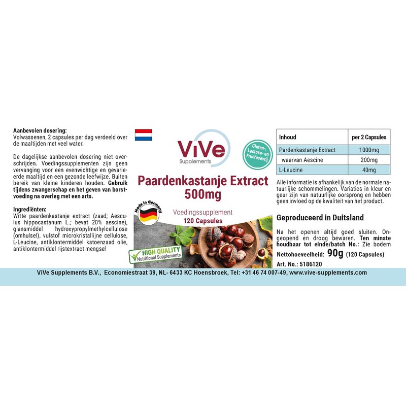 Horse Chestnut Extract, 500 mg, 120 Capsules, Standardized Extract with