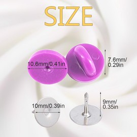 Ruidee 200 Pcs/100 Pairs Tie Tack Pin Backs with Blank Pins, Binding Staple Clutch Butterfly Rubber Bolts Back Holder Reinstallation (Grape Purple)
