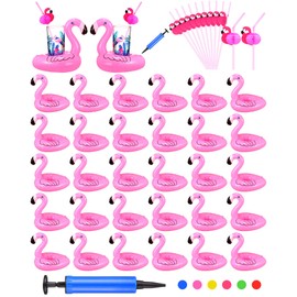 Juego de 87 soportes inflables flotantes para bebidas de flamenco, incluye 36 posavasos flotadores de bebidas de piscina y 50 pajitas de flamenco, 1 suministros inflables para fiestas de flamencos, fiestas de cumpleaños
