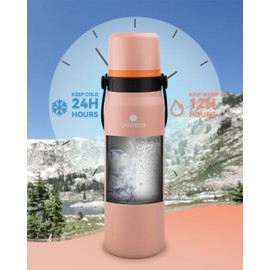 SANTECO Thermos Flask, Stainless Steel, 1.2 L, Leak-Proof Thermos Flask with Drinking Cup for On the Go, BPA-Free, Insulated Flask Coffee & Tea for Children, Sports, School, 24 Hours Cold and 12 Hours