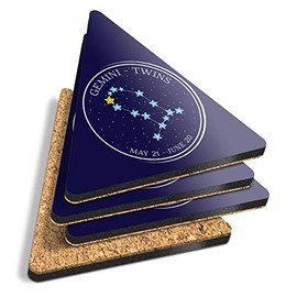 4 x Triangle Coasters - Gemini Constellation Stars Horoscope Cork Backed MDF Glossy Tea Coffee Accessory #7474