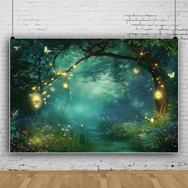 Xiaoterna 8x6ft Forest Backdrop Jungle Safari Night View Green Tree Butterfly Photography Background Spring Charming Garden Fairy Enchanted Forest Backdrop Adults Kids Portrait Photo Studio Props