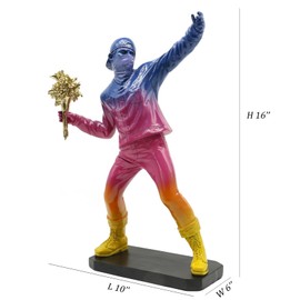 Lukitas Colorful Street Youth Figurine - Flower Thrower Decorative Sculpture Ornament, Throwing Flower Boy Statue for Living Room Garden Office Home Decor, Resin