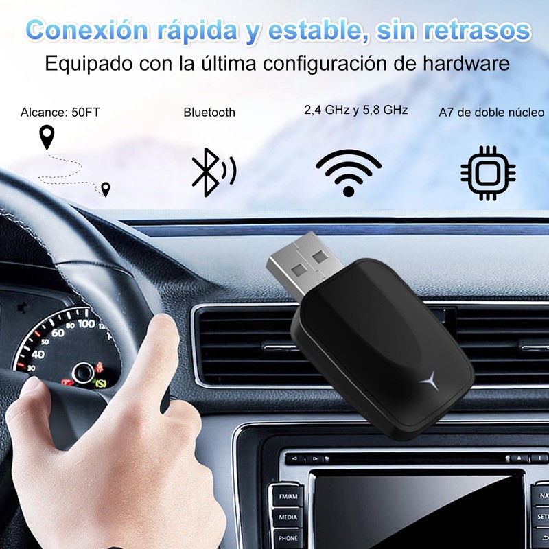 Kammoy Adaptador Inalámbrico para CarPlay y Android Auto, 5 GHz,