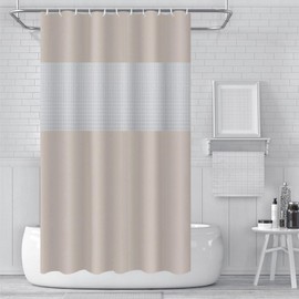 Shower Curtain Mould Proof 180x180cm,ECO Shower Curtain Spliced Beige PEVA Waterproof Heavy Duty Bathroom Curtains with 3 Magnets,12 Plastic Hooks Quick-Drying Washable Bath Shower Curtain Home Decor