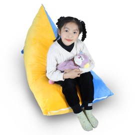 Kids Bean Bag Cover Only, Stuffed Animal Bean Bag Storage, Large Bean Bag Chair for Teens, 132cm * 79cm Beanbag Chair Cover Without Filling, Inflatable Soft Toy Storage, Yellow & Blue