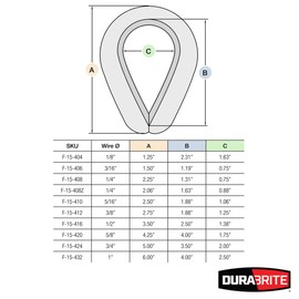 DuraBrite Galvanized Steel Heavy-Duty Cable Thimbles - 3/8" Wire Rope, Marine Grade (Pack of 25)