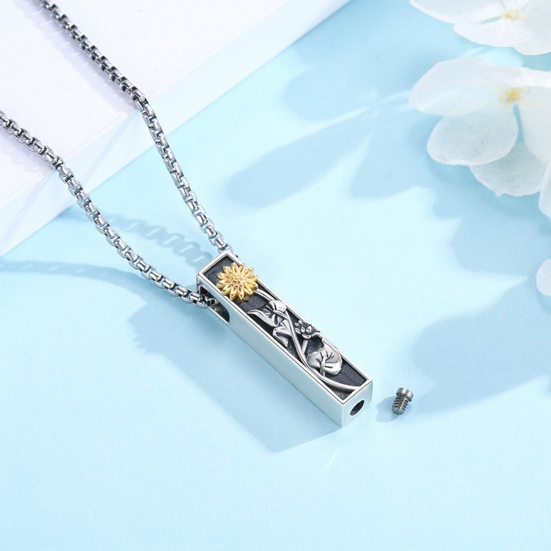 Ash Jewellery for Ashes S925 Sterling Silver Sunflowers Urn Necklace