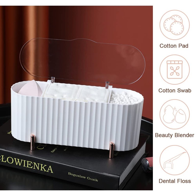 skytowards Cotton Pad Dispenser Cotton Buds Storage 3 Compartments Cotton