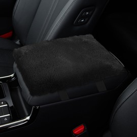Wogomz Furry Car Armrest Cover, Soft Rabbit Fur Auto Center Console Cover, Fluffy Car Armrest Seat Box Cover Protector, Universal Middle Console Pad Decoration Car Accessories (Black)