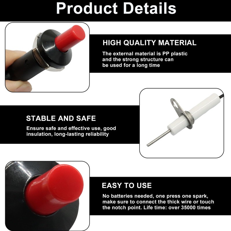 Kyuionty 2 Pcs Piezo Igniter Kit, Push Button Spark Straight