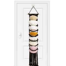 jontell Cap Holder, Hat Organizer for Baseball Caps, 1 Pack Up to 14 Caps Macrame Hat Rack for Wall, Cap Rack for Decoration and Display, Boho Handmade Cap Hanger over Door Organizer