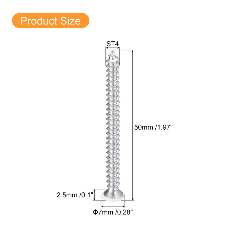 uxcell ST4x50mm White Screws Self Tapping Screws, 50pcs Flat Head