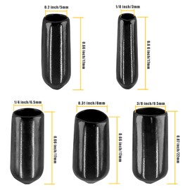 Litoexpe 50 Pieces Round Rubber End Caps, Black Vinyl Cover Flexible Screw Thread Protectors, (3mm, 5mm, 6.5mm, 8mm, 9.5mm)