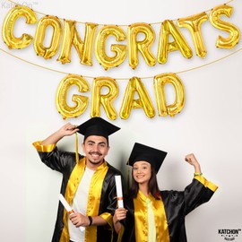 KatchOn, Gold Congrats Grad Balloons - 16 Inch | Gold Congrats Grad Banner Balloons for Graduation Decorations Class of 2024 | Gold Congratulations Balloons for Gold Congrats Grad Decorations 2024