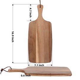Acacia Wood Cutting Board with Handle Wooden Paddle Board Charcuterie Board Kitchen Chopping Board for Bread, Meat, Fruits, Vegetables, Cheese Serving Board, Serving Platter 17" x 7"