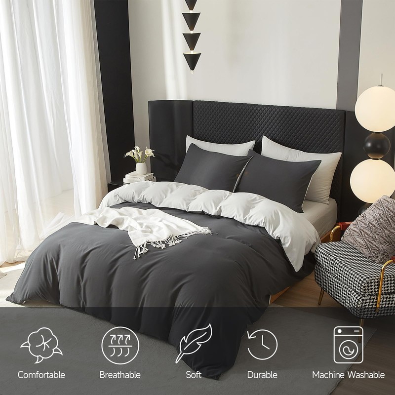RSNIRCH Cotton Single Duvet Cover Dark Grey Silver Grey Soft