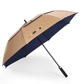 Doubwell UV protection golf umbrella 62/68 Inch large umbrella automatic open windproof sturdy construction shade for sun and rain (62 inch, Gold/Dark Blue)