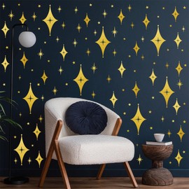 Star Wall Stickers Gold Starburst Wall Decals Peel and Stick Mid Century Modern Wall Art Decor Vinyl Decals Sparkle Art Murals for Nursery Kids Bedroom Living Room Ceiling Home Decoration