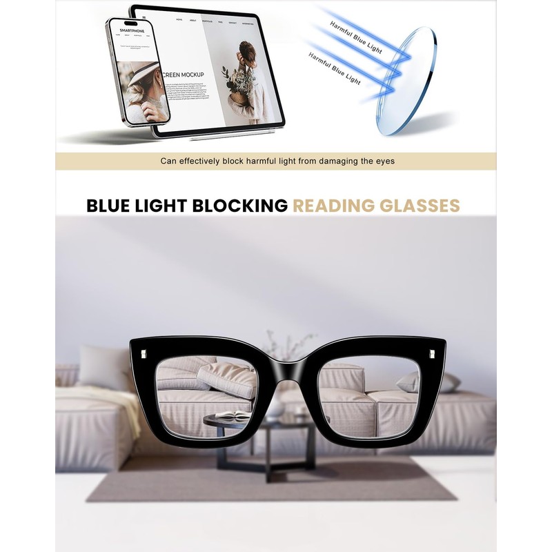 Hubeye 3 Pack Oprah Style Reading Glasses Oversized Readers Blue