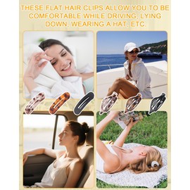 Ufgin 6 PCS French Flat Hair Clips for Women 2 Styles Large Matte Flat Claw Clips Strong Hold No-Slip French Hair Barrettes for Thick Thin Hair(Leopard 2)