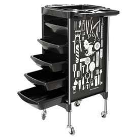 Salon Trolley Cart on Wheels, Multifunction 5 Drawer Hair Stylist Salon Rolling Cart Professional Hairdresser Hair Dye Storage Trolley Beauty Barber Moveable Station Trolley (BLACK)