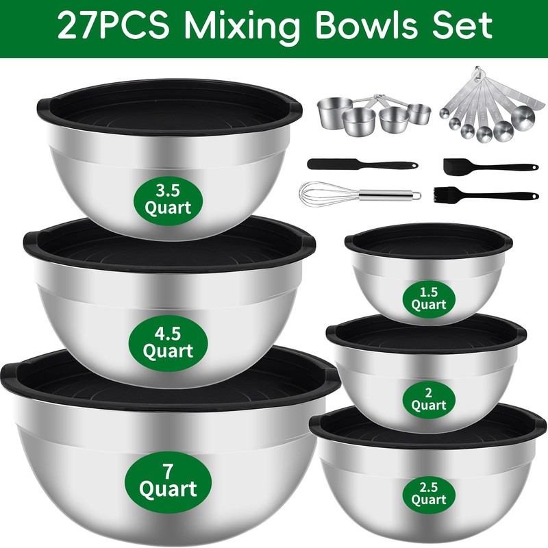WEPSEN Mixing Bowls Set, 27PCS Stainless Steel Mixing Bowl with