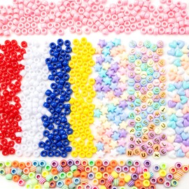 Gxueshan 2000 Pcs Acrylic Gold Pink Colorful 6x9mm Pony Beads 10x6mm Mix Candy Color Alphabet Letter Beads Bulk for Jewelry Friendship Bracelet Making Kit (1200)