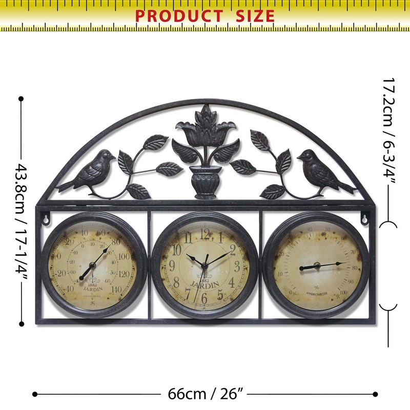 Infinity Instruments LTD. Jardin Indoor/Outdoor Clock/Thermometer/Hygrometer, Brown, 26" x 17.25"