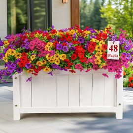 Alupssuc 48 Bundles Artificial Flowers for Outdoors Decoration, UV Resistant Silk Violet with Leaf Grass and Eucalyptus SpringFake Plants for Outside Indoor Yard Home Patio Porch Decor, Mix 4 Colors