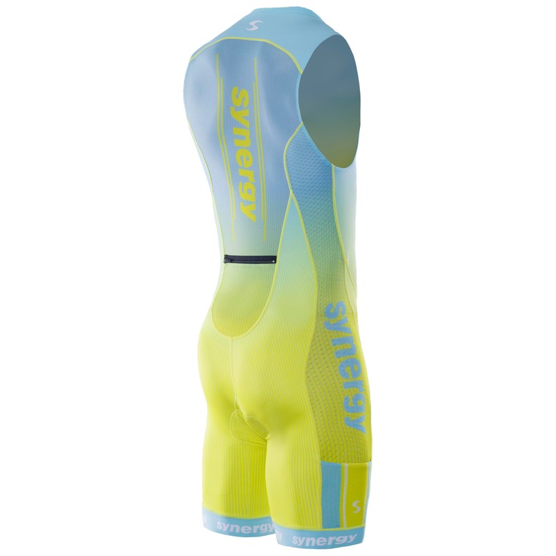 Synergy Triathlon Tri Suit - Men's Elite Sleeveless Trisuit (Mint/Yellow,