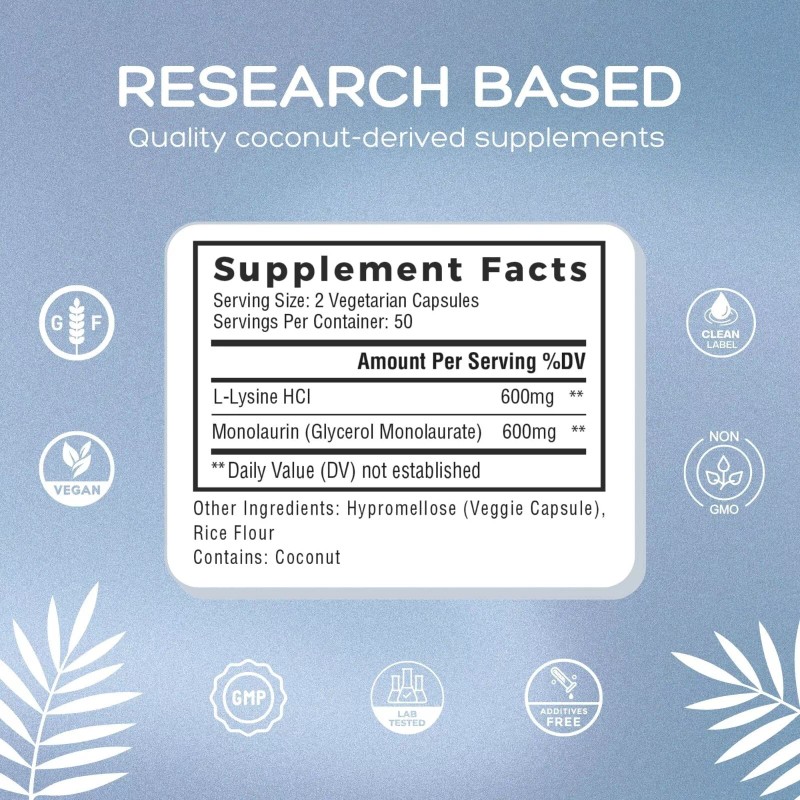 Natural Cure Labs L-Lysine + Monolaurin 600mg 1:1 Ratio