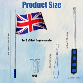 8.2ft Telescopic Handheld Flagpole, Stainless Steel Extendable Flag Stick, Lightweight Portable Guide Flag Pole, Retractable Teaching Pointer, Flag Pole with Anti-Slip Grip Lanyard 4 Clips for Tourist