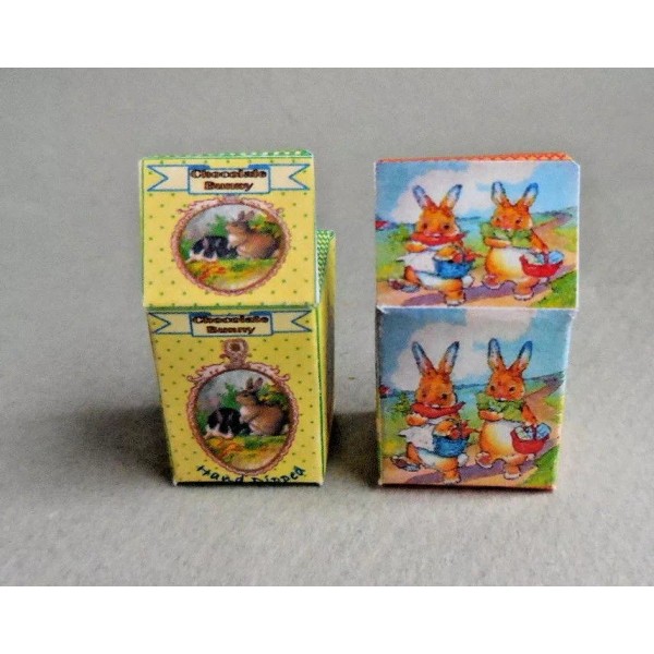 DOLLHOUSE MINIATURE ~ EASTER ~ PAIR OF EASTER BUNNY BOXES