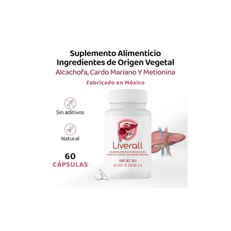 Suplemento para Bienestar Hepático L-Metionina Cardo Mariano LIVERALL