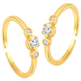 Aheli Gold Plated White Cubic Zirconia Studded Adjustable Toe Ring Stylish Fancy Daily Regular Jewellery Gift For Women