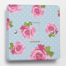 Blue Shabby Chic Rose Light Switch Sticker skin for Crabtree 4070 1 Way 1 Gang