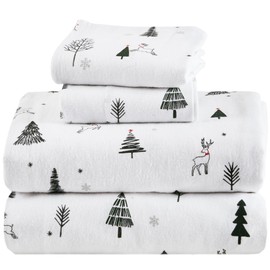 Comfort Spaces 100% Cotton Flannel Sheets King Size, Ultra Soft Cozy Flannel Sheet Set with 14" Elastic Pocket Fits up to 16" Mattress, Novelty Print Warm Flannel Bedding, Reindeer 4 Piece