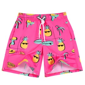 GENTABY Boys Beach Shorts Kids Swimming Trunks with Mesh Lining Toddler Board Shorts Quick Dry Funny Printed Shorts for 9-10 Years