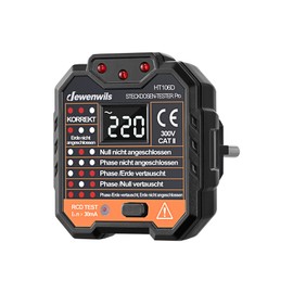 DEWENWILS Socket tester with RCD test and LCD voltage display, indicator light display, FI test, 48-250V/45-65Hz, CAT ll 300V