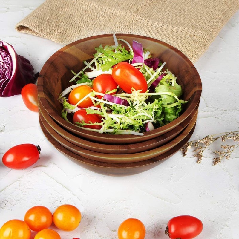 AIDEA Acacia Wooden Serving Bowls, 7 Inch Set of 4