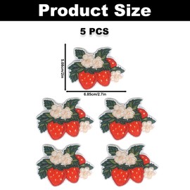 5PCS Strawberry Iron on Patches, Flower Embroidered Applique, Fruit Themed Iron on Sew on Decorative Emblem, Cute Embroidery Patches for Clothes Jeans Jacket Hats Bags DIY Sewing Craft Decoration